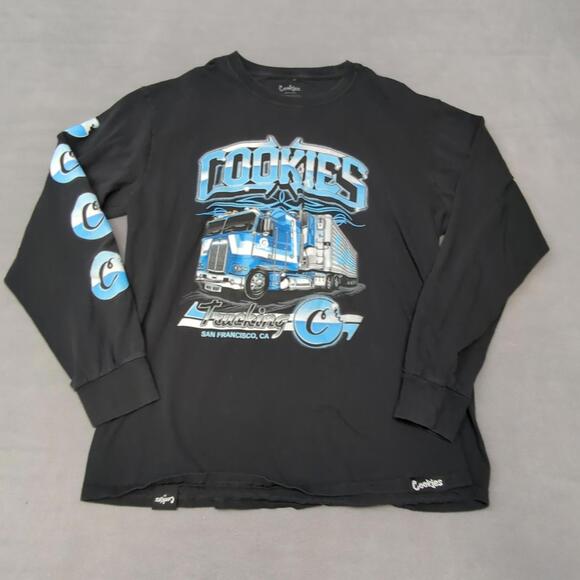 Rare Cookies SF Trucking T Shirt Men L  Black Blue Long Sleeve Streetwear Rapper - Picture 1 of 9